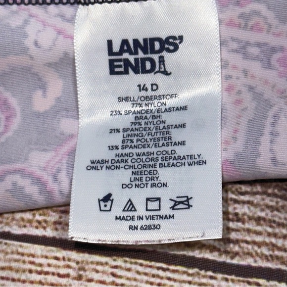 Lands' End Women's Navy Retro Paisley Print Square Neck Tankini Size 14D - Picture 8 of 13